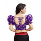 Generic Women's Organza Printed V Neck Puff Sleeve Readymade Blouse (Purple 38 , Alterable up to 42)-PID65870