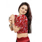Generic Women's Organza Printed V Neck Puff Sleeve Readymade Blouse (Red 38 , Alterable up to 42)-PID65871