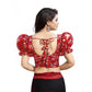 Generic Women's Organza Printed V Neck Puff Sleeve Readymade Blouse (Red 38 , Alterable up to 42)-PID65871