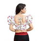 Generic Women's Organza Printed V Neck Puff Sleeve Readymade Blouse (White 38 , Alterable up to 42)-PID65872