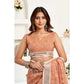 Generic Women's Faux Linen Floral Print Ready to wear Saree With Unstitched Blouse 5.5Mtr (Peach)