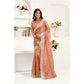 Generic Women's Faux Linen Floral Print Ready to wear Saree With Unstitched Blouse 5.5Mtr (Peach)