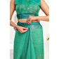 Generic Women's Faux Linen Floral Ready to wear Saree With Unstitched Blouse 5.5Mtr (Green)