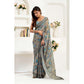Generic Women's Faux Linen Abstract Print Ready to wear Saree With Unstitched Blouse 5.5Mtr (Grey)