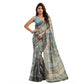 Generic Women's Faux Linen Abstract Print Ready to wear Saree With Unstitched Blouse 5.5Mtr (Grey)