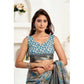 Generic Women's Faux Linen Abstract Print Ready to wear Saree With Unstitched Blouse 5.5Mtr (Grey)