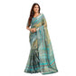 Generic Women's Faux Linen Printed Ready to wear Saree With Unstitched Blouse 5.5Mtr (Multicolor)