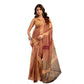 Generic Women's Faux Linen Geometric Print Ready to wear Saree With Unstitched Blouse 5.5Mtr (Brown)