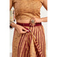 Generic Women's Faux Linen Geometric Print Ready to wear Saree With Unstitched Blouse 5.5Mtr (Brown)