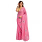 Generic Women's Faux Linen Floral Print Ready to wear Saree With Unstitched Blouse 5.5Mtr (Pink)