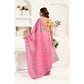 Generic Women's Faux Linen Floral Print Ready to wear Saree With Unstitched Blouse 5.5Mtr (Pink)