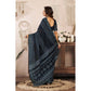 Generic Women's Faux Linen Geometric Print Ready to wear Saree With Unstitched Blouse 5.5Mtr (Black)