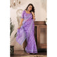 Generic Women's Faux Linen Floral Ready to wear Saree With Unstitched Blouse 5.5Mtr (Lavender)