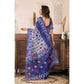 Generic Women's Faux Linen Geometric Print Ready to wear Saree With Unstitched Blouse 5.5Mtr (Blue)