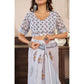 Generic Women's Faux Linen Floral Print Ready to wear Saree With Unstitched Blouse 5.5Mtr (Off_White)