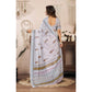 Generic Women's Faux Linen Floral Print Ready to wear Saree With Unstitched Blouse 5.5Mtr (Off_White)