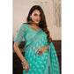 Generic Women's Faux Linen Leaf Print Ready to wear Saree With Unstitched Blouse 5.5Mtr (SeaGreen)