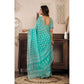 Generic Women's Faux Linen Leaf Print Ready to wear Saree With Unstitched Blouse 5.5Mtr (SeaGreen)