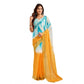 Generic Women's Faux Linen Abstract Print Ready to wear Saree With Unstitched Blouse 5.5Mtr (Multicolor)