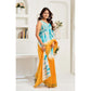 Generic Women's Faux Linen Abstract Print Ready to wear Saree With Unstitched Blouse 5.5Mtr (Multicolor)