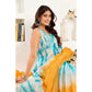 Generic Women's Faux Linen Abstract Print Ready to wear Saree With Unstitched Blouse 5.5Mtr (Multicolor)