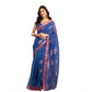 Generic Women's Faux Linen Printed Ready to wear Saree With Unstitched Blouse 5.5Mtr (Blue)