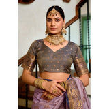 Generic Women's Silk Blend Booti Work Ready to wear Saree With Unstitched Blouse 5.5Mtr (Lavender)