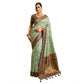 Generic Women's Silk Blend Booti Work Ready to wear Saree With Unstitched Blouse 5.5Mtr (SeaGreen)