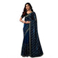 Generic Women's Net Sequence Saree With Unstitched Blouse 5.5Mtr (Blue)