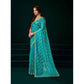 Generic Women's Net Sequence Saree With Unstitched Blouse 5.5Mtr (Turquoise)