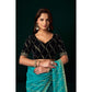 Generic Women's Net Sequence Saree With Unstitched Blouse 5.5Mtr (Turquoise)