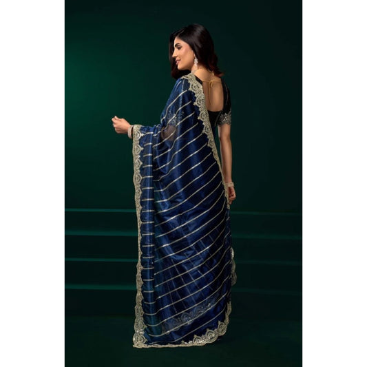 Generic Women's Net Sequence Saree With Unstitched Blouse 5.5Mtr (Blue)