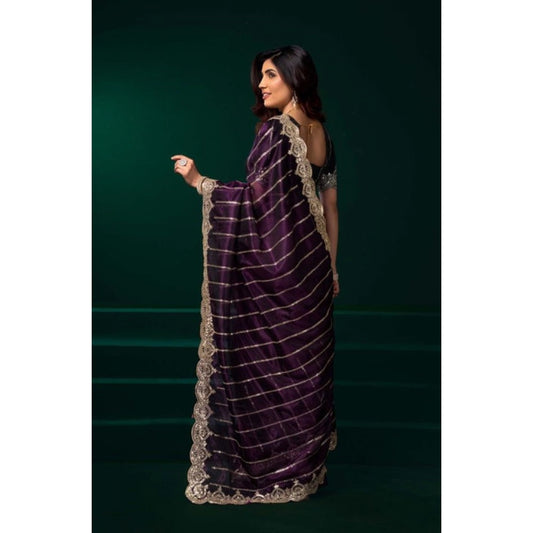 Generic Women's Net Sequence Saree With Unstitched Blouse 5.5Mtr (Wine)