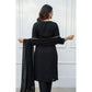 Generic Women's Georgette Ethnic Motif Round 3/4th Sleeve Kurti With Pant Dupatta Set (Black)