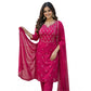 Generic Women's Georgette Ethnic Motif Round 3/4th Sleeve Kurti With Pant Dupatta Set (Pink)