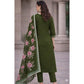 Generic Women's Chanderi Silk Ethnic Motif V-Neck 3/4th Sleeve Kurti With Pant Dupatta Set (Mahendi)