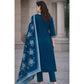 Generic Women's Chanderi Silk Ethnic Motif V-Neck 3/4th Sleeve Kurti With Pant Dupatta Set (Teal)