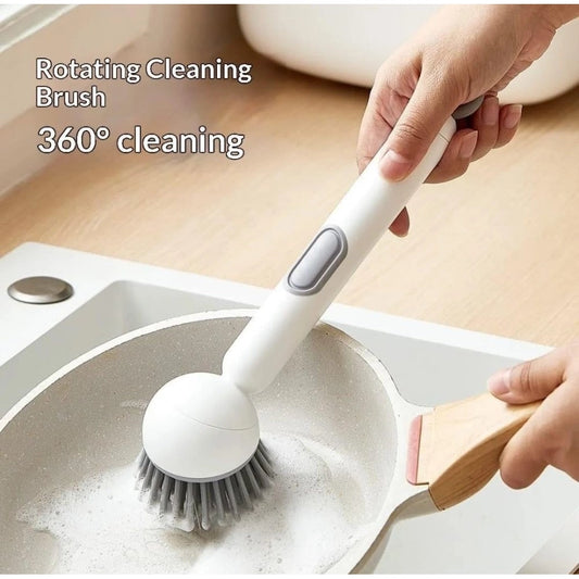 Generic TPR-Plastic Solid Electric Liquid Soap Dispensing Cleaning Brush with Handle (Grey-White)