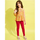 Generic Girl's Polyester Floral One Shoulder Jeggings Set (Yellow-Red)