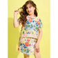 Generic Girl's Polyester Cotton Blend Pattern-Floral Short Sleeves Skorts Set (Multicolor)