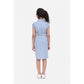 Generic Girl's Denim Hi Lo Short Sleeve Dress with Belt (Blue)