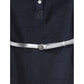 Generic Girl's Denim Lycra Ribbed Elasticated Dress with Belt (Navy Blue-White)
