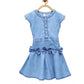 Generic Girl's Denim Embellished Cap Sleeve bow Dress (Light Blue)