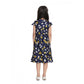 Generic Girl's Polyester Crepe Polka Cold Shoulder Dress (Navy Blue)