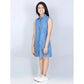 Generic Girl's Denim Solid Cold Shoulder Dress (Blue)