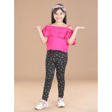 Generic Girl's Cotton Lycra Floral Elasticated Jeggings (Multicolor)