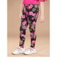Generic Girl's Cotton Lycra Floral Elasticated Jeggings (Black-Pink)