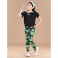 Generic Girl's Cotton Lycra Floral Elasticated Jeggings (Black-Green)