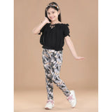 Generic Girl's Cotton Lycra Floral Elasticated Jeggings (Multicolor)