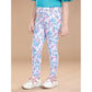 Generic Girl's Cotton Lycra Floral Elasticated Jeggings (White-Turquoise Blue)